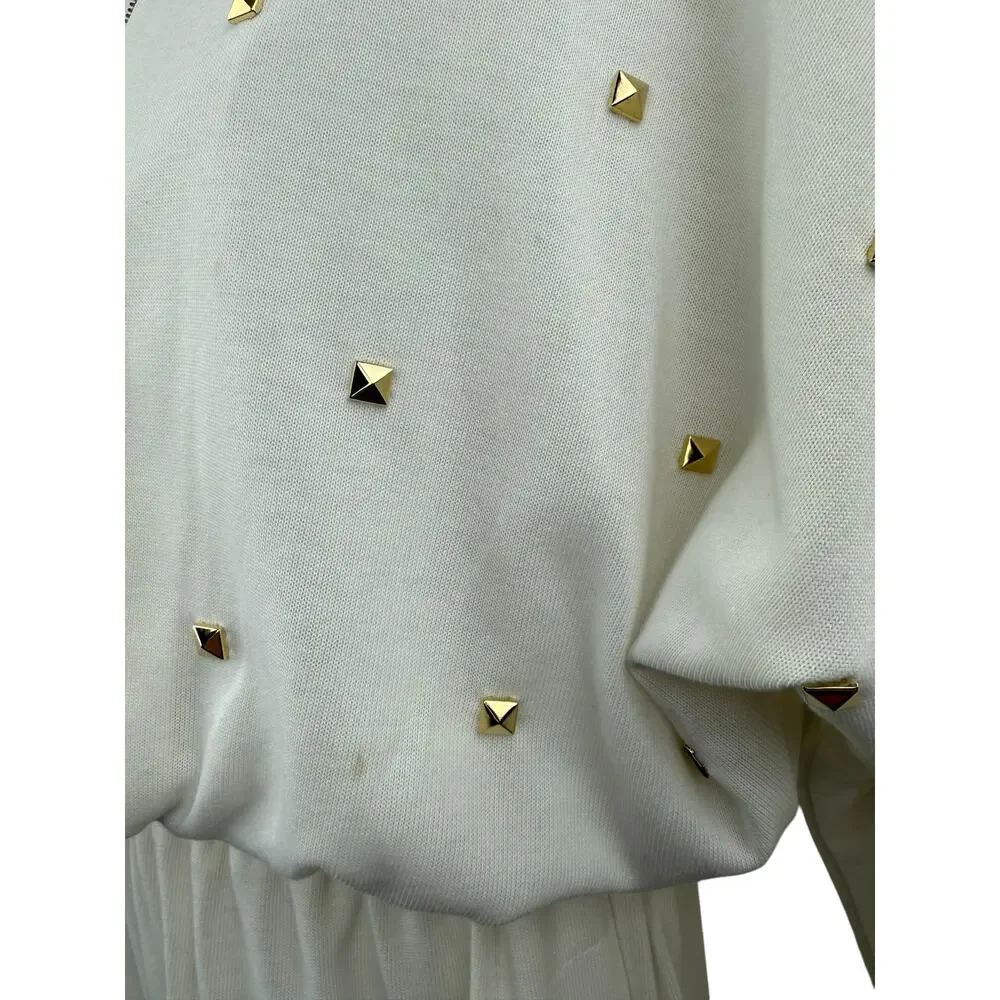 ❌Sold❌Vintage 90's cotton gold studded white batwing romper - Picture 2 of 6